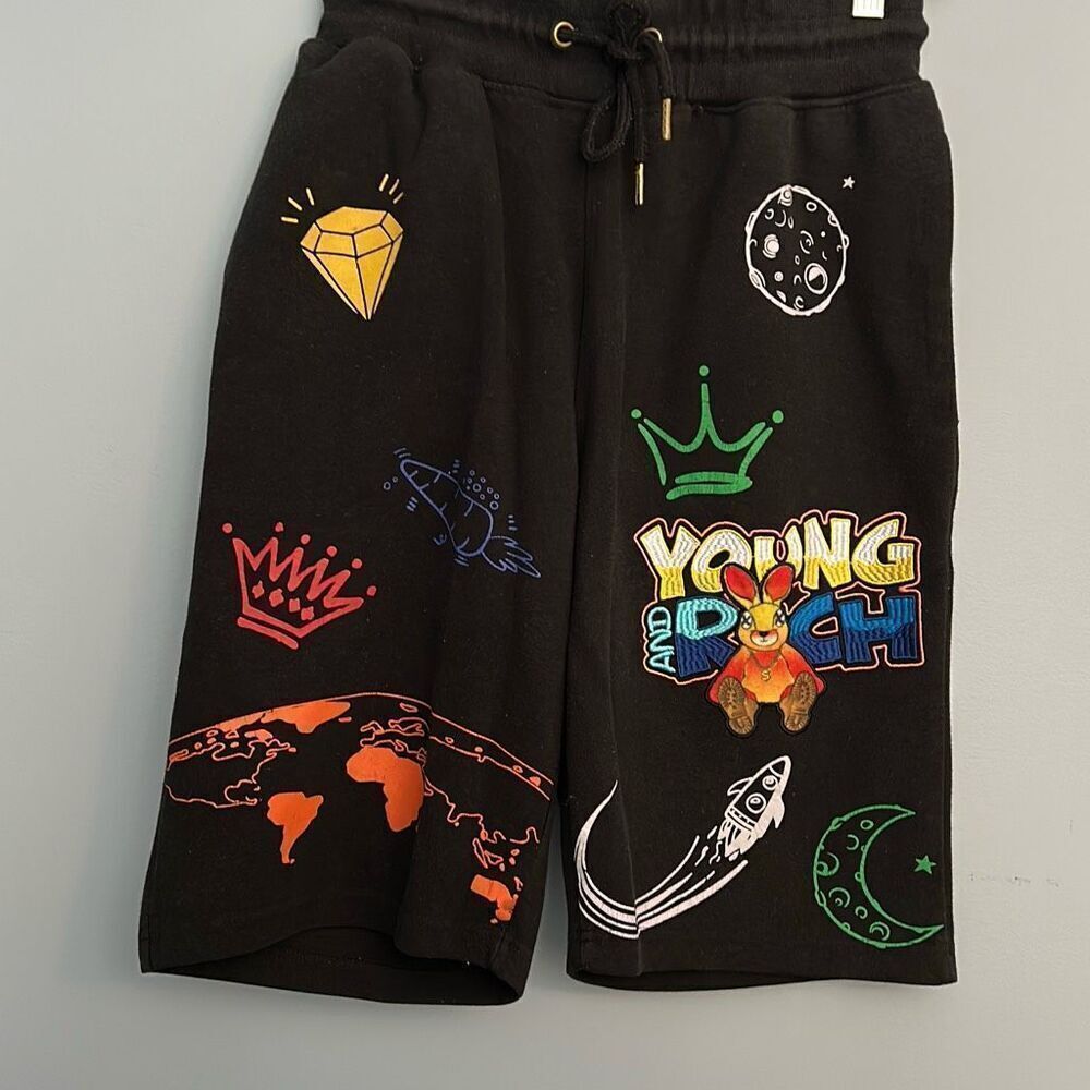 Genuine Young & Rich Black Logo Shorts Small Hip Hop